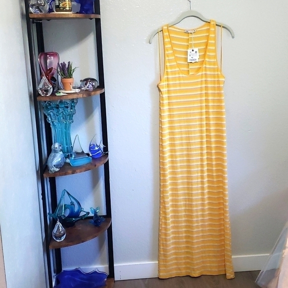 Nwt Zara Yellow Striped Maxi racerback Dress, Size S - Picture 4 of 13